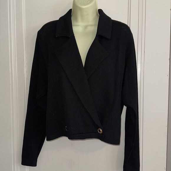 St. John by Marie Gray black knit double breasted cropped jacket - Picture 1 of 12